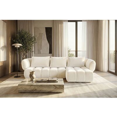 Canapé d'angle droit en tissu bouclé blanc cassé 250 cm - SAVIO Canapé d'angle droit en tissu bouclé blanc cassé 250 cm - SAVIO