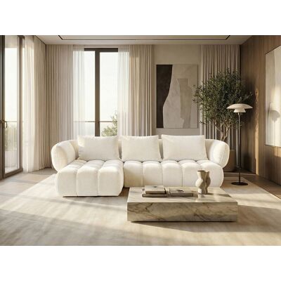 Canapé d'angle gauche en tissu bouclé blanc cassé 250 cm - SAVIO Canapé d'angle gauche en tissu bouclé blanc cassé 250 cm - SAVIO