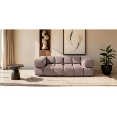 Canapé 3 places capitonné en tissu bouclé rose poudré 240 cm - ALVERO 3S Canapé 3 places capitonné en tissu bouclé rose poudré 240 cm - ALVERO 3S