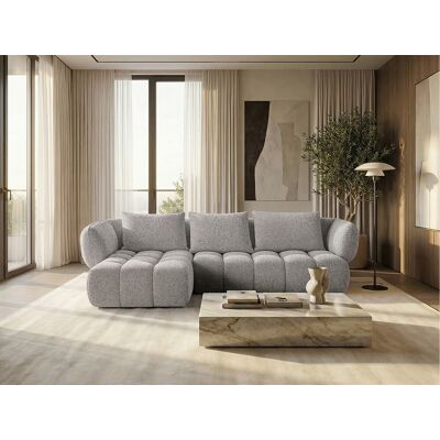 Canapé d'angle gauche en tissu bouclé gris clair 250 cm - SAVIO Canapé d'angle gauche en tissu bouclé gris clair 250 cm - SAVIO