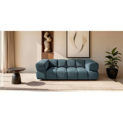 Canapé 3 places capitonné en tissu bouclé bleu canard 240 cm - ALVERO 3S Canapé 3 places capitonné en tissu bouclé bleu canard 240 cm - ALVERO 3S