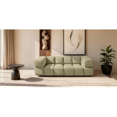 Canapé 3 places capitonné en tissu bouclé jaune moutarde 240 cm - ALVERO 3S Canapé 3 places capitonné en tissu bouclé jaune moutarde 240 cm - ALVERO 3S