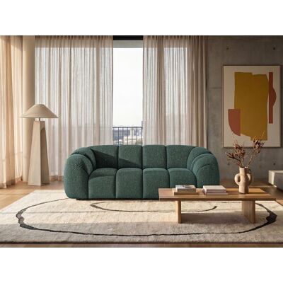 Canapé 3 places capitonné en tissu bouclé vert 240 cm - MALI 3S Canapé 3 places capitonné en tissu bouclé vert 240 cm - MALI 3S