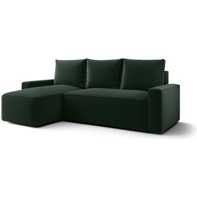 Les Tendances Canapé d’angle velours chenille convertible avec coffre NORE-Vert-angle gauche Les Tendances Canapé d’angle velours chenille convertible avec coffre NORE-Vert-angle gauche