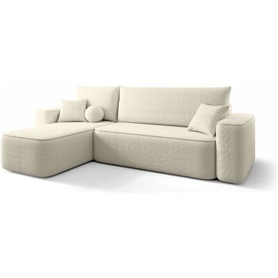 Les Tendances Canapé d’angle tissu bouclé convertible avec coffre CENA-Beige clair-angle gauche Les Tendances Canapé d’angle tissu bouclé convertible avec coffre CENA-Beige clair-angle gauche