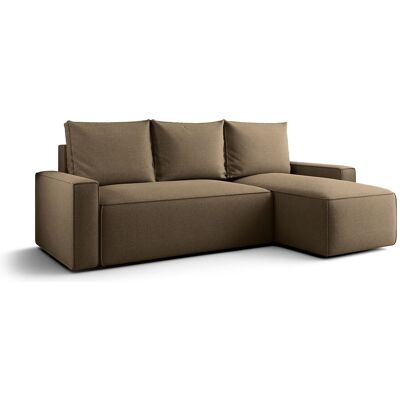 Les Tendances Canapé d’angle tissu convertible avec coffre intégré NORE-Marron-angle droit Les Tendances Canapé d’angle tissu convertible avec coffre intégré NORE-Marron-angle droit