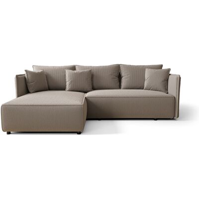 Les Tendances Canapé d’angle tissu convertible avec coffre MILAN-Marron clair-angle gauche Les Tendances Canapé d’angle tissu convertible avec coffre MILAN-Marron clair-angle gauche