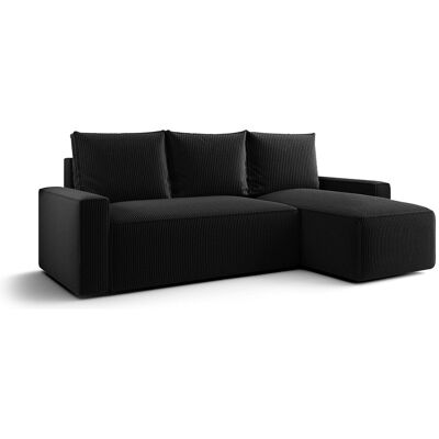Les Tendances Canapé d’angle velours chenille convertible avec coffre NORE-Noir-angle droit Les Tendances Canapé d’angle velours chenille convertible avec coffre NORE-Noir-angle droit