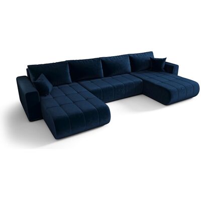 Les Tendances Canapé d’angle velours panoramique convertible avec rangement SVEN-Bleu foncé Les Tendances Canapé d’angle velours panoramique convertible avec rangement SVEN-Bleu foncé