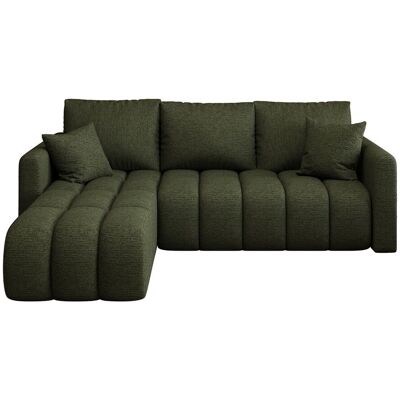 Canapé d'angle GARDA gauche vert tricot Aragon 39 - fonction couchage, coffre à literie Canapé d'angle GARDA gauche vert tricot Aragon 39 - fonction couchage, coffre à literie