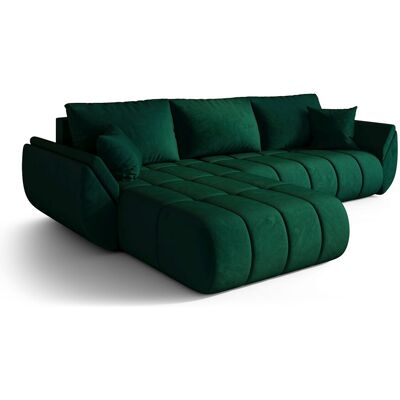 Les Tendances Canapé d’angle velours convertible avec coffre design moderne ARCO-Vert-angle gauche Les Tendances Canapé d’angle velours convertible avec coffre design moderne ARCO-Vert-angle gauche