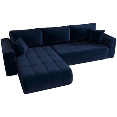 Les Tendances Canapé d'angle convertible en velours MILO-Bleu foncé-angle gauche Les Tendances Canapé d'angle convertible en velours MILO-Bleu foncé-angle gauche