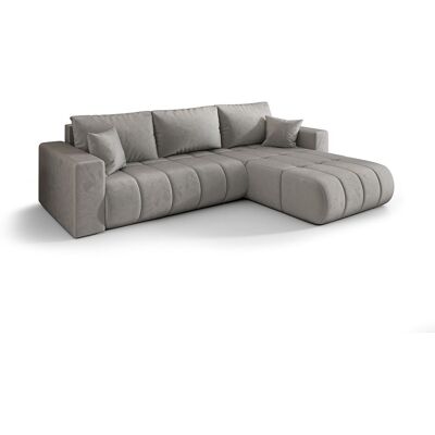 Les Tendances Canapé d’angle velours convertible avec coffre design ORIA-Gris clair-angle droit Les Tendances Canapé d’angle velours convertible avec coffre design ORIA-Gris clair-angle droit