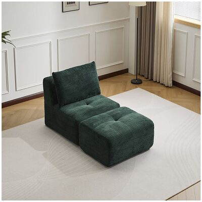 Canapé 1 place - velours côtelé - modulaire - convertible - 92x180x72 cm - vert Canapé 1 place - velours côtelé - modulaire - convertible - 92x180x72 cm - vert