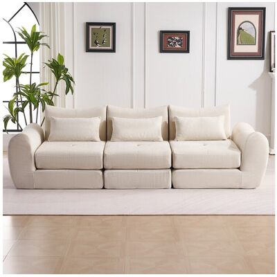 Canapé d'angle convertible 3 places en tissu chenille beige 262x97x78 cm Canapé d'angle convertible 3 places en tissu chenille beige 262x97x78 cm