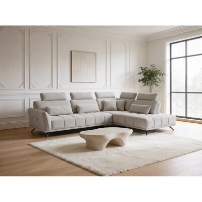 Canapé d’angle droit 4 places avec têtières réglables et méridienne beige NAPOLI - Homeluxury Canapé d’angle droit 4 places avec têtières réglables et méridienne beige NAPOLI - Homeluxury