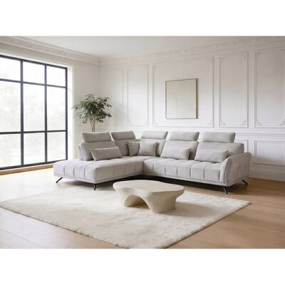 Canapé d’angle gauche 4 places avec têtières réglables et méridienne beige NAPOLI - Homeluxury Canapé d’angle gauche 4 places avec têtières réglables et méridienne beige NAPOLI - Homeluxury