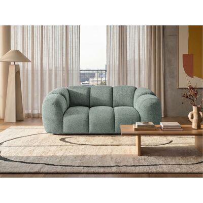 Canapé 2 places capitonné en tissu bouclé vert amande 200 cm - MALI 2S Canapé 2 places capitonné en tissu bouclé vert amande 200 cm - MALI 2S
