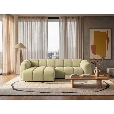 Canapé d'angle gauche tissu bouclé jaune moutarde 280 cm - Mali Design Canapé d'angle gauche tissu bouclé jaune moutarde 280 cm - Mali Design