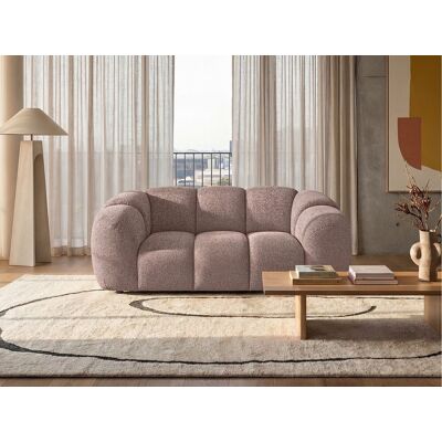 Canapé 2 places capitonné en tissu bouclé rose poudré 200 cm - MALI 2S Canapé 2 places capitonné en tissu bouclé rose poudré 200 cm - MALI 2S