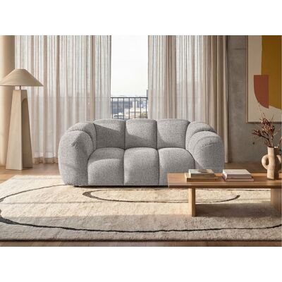 Canapé 2 places capitonné en tissu bouclé gris clair 200 cm - MALI 2S Canapé 2 places capitonné en tissu bouclé gris clair 200 cm - MALI 2S