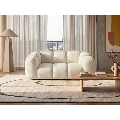 Canapé 2 places capitonné en tissu bouclé blanc cassé 200 cm - MALI 2S Canapé 2 places capitonné en tissu bouclé blanc cassé 200 cm - MALI 2S