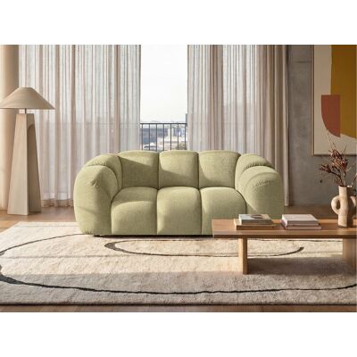 Canapé 2 places capitonné en tissu bouclé jaune moutarde 200 cm - MALI 2S Canapé 2 places capitonné en tissu bouclé jaune moutarde 200 cm - MALI 2S