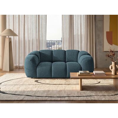 Canapé 2 places capitonné en tissu bouclé bleu canard 200 cm - MALI 2S Canapé 2 places capitonné en tissu bouclé bleu canard 200 cm - MALI 2S
