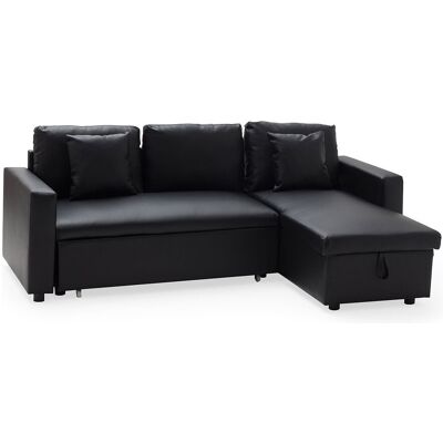 Happy Garden Canapé d'angle convertible 3 places en simili cuir noir CLARK Happy Garden Canapé d'angle convertible 3 places en simili cuir noir CLARK