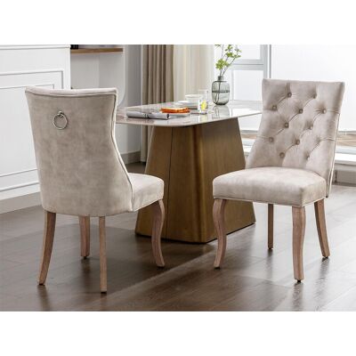ModernLuxe Lot de 2 chaises de salle à manger en velours - matelassage de boutons - Crème ModernLuxe Lot de 2 chaises de salle à manger en velours - matelassage de boutons - Crème