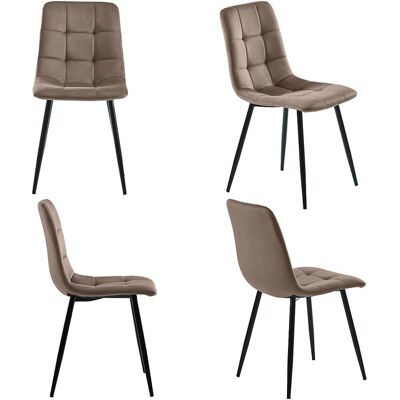 ModernLuxe Lot de 4 Chaises de salle à manger - structure en métal - tissu en velours - marron ModernLuxe Lot de 4 Chaises de salle à manger - structure en métal - tissu en velours - marron
