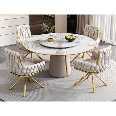 ModernLuxe Lot de 4 Chaises pivotantes en velours avec accoudoirs - pieds en métal doré - Beige ModernLuxe Lot de 4 Chaises pivotantes en velours avec accoudoirs - pieds en métal doré - Beige