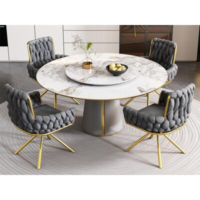 ModernLuxe Lot de 4 Chaises pivotantes en velours avec accoudoirs - pieds en métal doré - Gris ModernLuxe Lot de 4 Chaises pivotantes en velours avec accoudoirs - pieds en métal doré - Gris