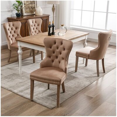 Merax Lot de 4 chaises de salle à manger - chaises de salon avec dossier - assise en velours et pièds en bois massif - marron Merax Lot de 4 chaises de salle à manger - chaises de salon avec dossier - assise en velours et pièds en bois massif - marron
