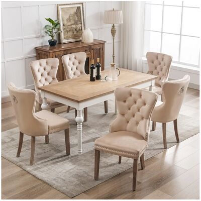 Merax Lot de 6 chaises de salle à manger - chaises de salon avec dossier - assise en velours et pièds en bois massif - beige Merax Lot de 6 chaises de salle à manger - chaises de salon avec dossier - assise en velours et pièds en bois massif - beige