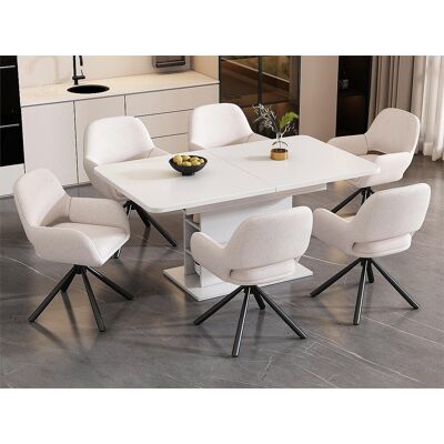 ModernLuxe Lot de 4 Chaises pivotantes avec accoudoirs - en sherpa bouclette - style moderne - Blanc ModernLuxe Lot de 4 Chaises pivotantes avec accoudoirs - en sherpa bouclette - style moderne - Blanc