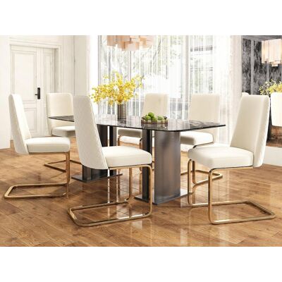 ModernLuxe Lot de 6 Chaises cantilever en velours - dossier à motif de losange - piètement en métal doré - Beige ModernLuxe Lot de 6 Chaises cantilever en velours - dossier à motif de losange - piètement en métal doré - Beige
