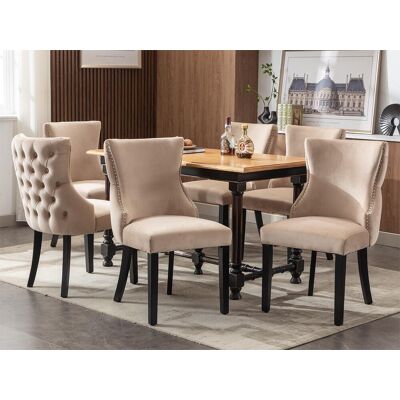 ModernLuxe Lot de 6 chaises gondole en velours - pieds en bois massif - Beige ModernLuxe Lot de 6 chaises gondole en velours - pieds en bois massif - Beige