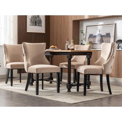 ModernLuxe Lot de 4 chaises gondole en velours - pieds en bois massif - Beige ModernLuxe Lot de 4 chaises gondole en velours - pieds en bois massif - Beige