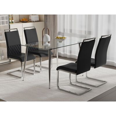 Merax Lot de 4 chaises de salle à manger - Lin et cuir PU - Pièds en métal - Noir et gris - BLITZ Merax Lot de 4 chaises de salle à manger - Lin et cuir PU - Pièds en métal - Noir et gris - BLITZ