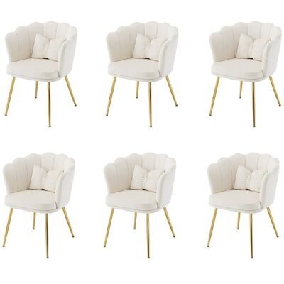 ModernLuxe Lot de 6 Chaises en velours - avec dossier en forme de pétale - pieds en métal doré - Beige ModernLuxe Lot de 6 Chaises en velours - avec dossier en forme de pétale - pieds en métal doré - Beige