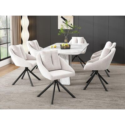 ModernLuxe Lot de 6 Chaises pivotantes en velours - structure en métal - Beige ModernLuxe Lot de 6 Chaises pivotantes en velours - structure en métal - Beige
