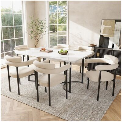 Merax Lot de 6 chaises de salle à manger en velours - Pièds en métal - Avec accoudoirs - Beige Merax Lot de 6 chaises de salle à manger en velours - Pièds en métal - Avec accoudoirs - Beige