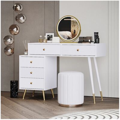 Merax Coiffeuse avec miroir et 5 tiroirs - 100 x 40 x 78 cm - Panneau de particules - LEDs - Blanc (sans tabouret) Merax Coiffeuse avec miroir et 5 tiroirs - 100 x 40 x 78 cm - Panneau de particules - LEDs - Blanc (sans tabouret)