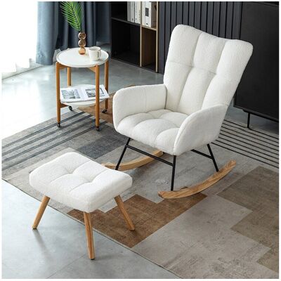Merax Chaise à bascule avec repose-pieds et une poche - 65 x 94 x 92 cm - Teddy-Polaire, boid d'évéa et métal - Blanc Merax Chaise à bascule avec repose-pieds et une poche - 65 x 94 x 92 cm - Teddy-Polaire, boid d'évéa et métal - Blanc