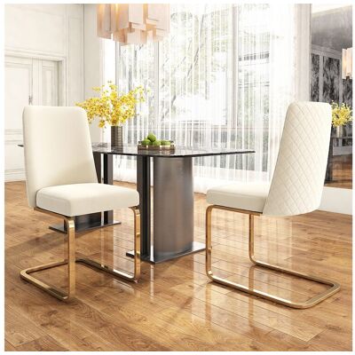 Merax Lot de 2 chaises de salon en velours de luxe - 88 x 52 x 45 cm - dossier en diamant - pieds en métal doré - beige Merax Lot de 2 chaises de salon en velours de luxe - 88 x 52 x 45 cm - dossier en diamant - pieds en métal doré - beige