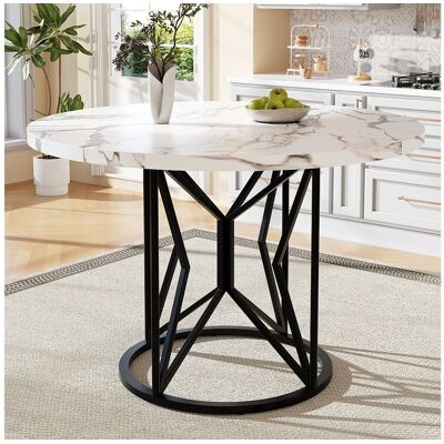 Merax Table à manger ronde 4 à 6 couverts - D 100 x H 76 cm - Plateau en MDF marbré et pièds en métal - Blanc + noir Merax Table à manger ronde 4 à 6 couverts - D 100 x H 76 cm - Plateau en MDF marbré et pièds en métal - Blanc + noir