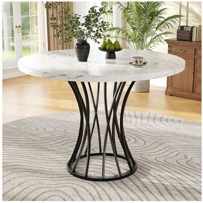 Merax Table à manger ronde 4 à 6 couverts - D 80 x H 76 cm - Plateau en MDF marbré et pièds en métal - Blanc + noir Merax Table à manger ronde 4 à 6 couverts - D 80 x H 76 cm - Plateau en MDF marbré et pièds en métal - Blanc + noir