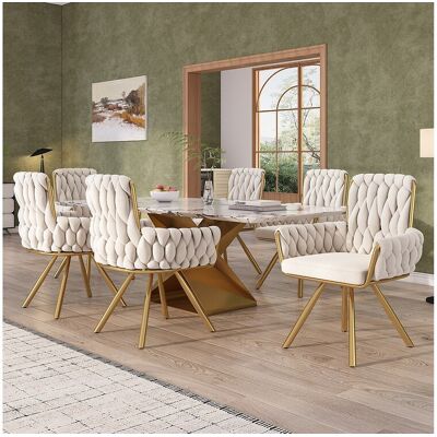 Merax Lot de 6 Chaises pivotante en velours - 87 x 50 x 55 cm - fauteuil avec quatre pieds en métal - beige Merax Lot de 6 Chaises pivotante en velours - 87 x 50 x 55 cm - fauteuil avec quatre pieds en métal - beige