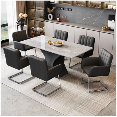 Merax Lot de 6 chaises - 86 x 50 x 46 cm - fauteuil rembourré avec pieds en métal - pour chambre et bureau - cuir similaire -noir Merax Lot de 6 chaises - 86 x 50 x 46 cm - fauteuil rembourré avec pieds en métal - pour chambre et bureau - cuir similaire -noir